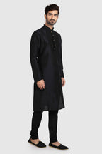 Raivat Ethnic Art Silk Kurta Pajama In Black Colour