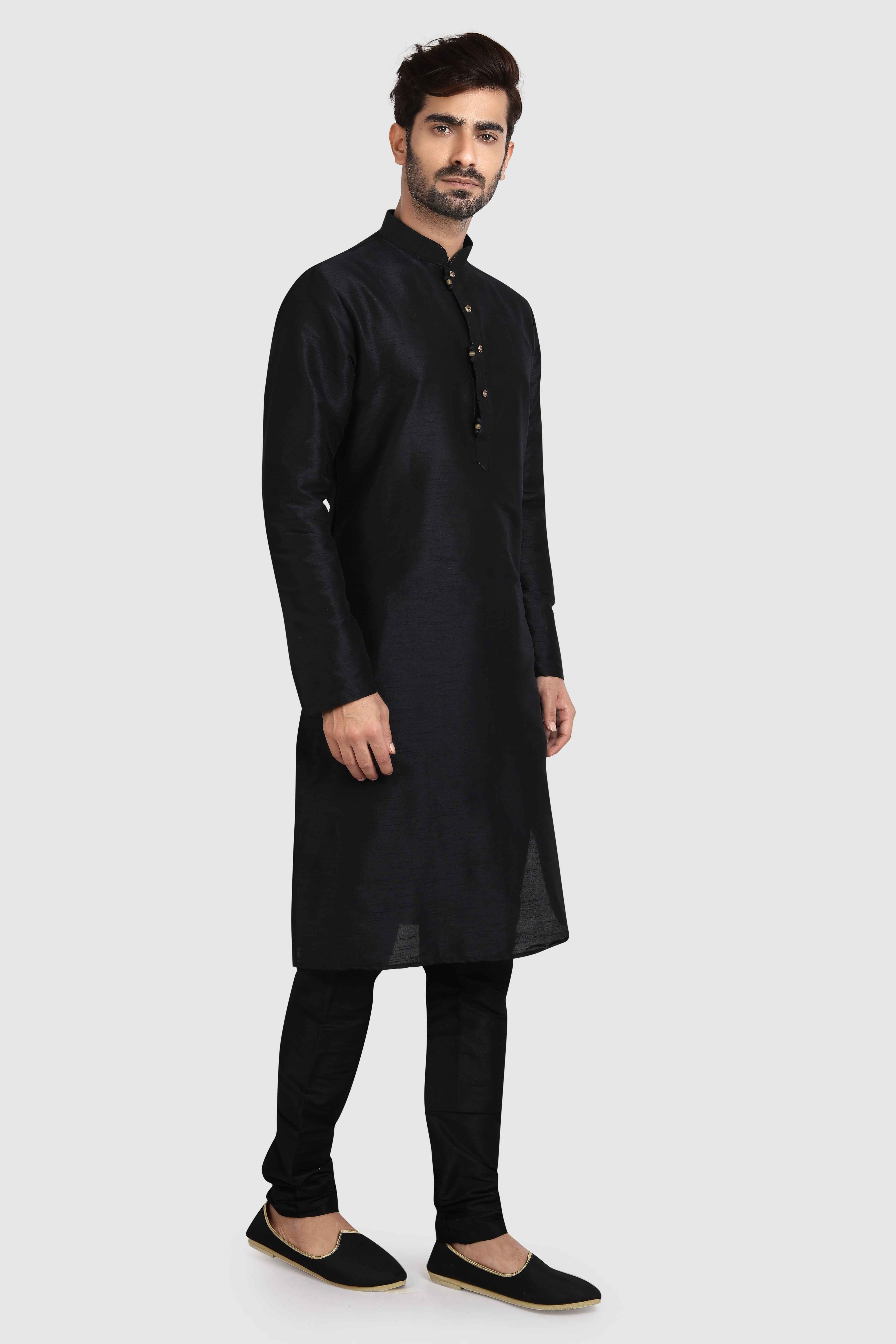 Raivat Ethnic Art Silk Kurta Pajama In Black Colour