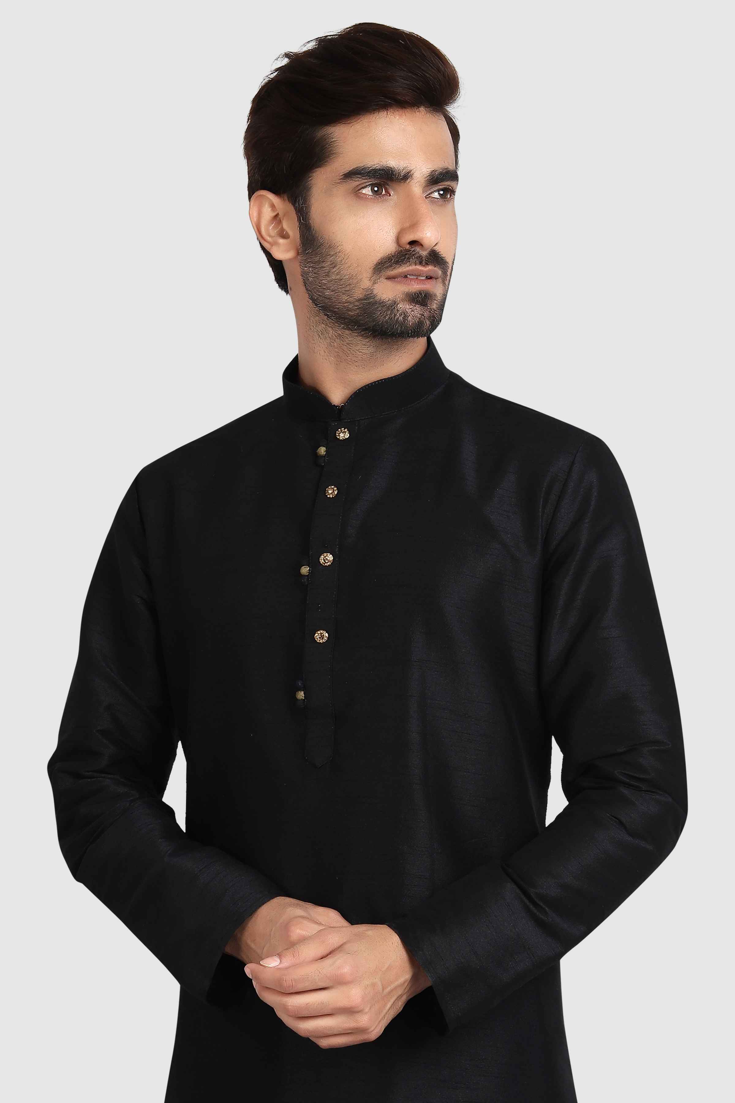 Raivat Ethnic Art Silk Kurta Pajama In Black Colour