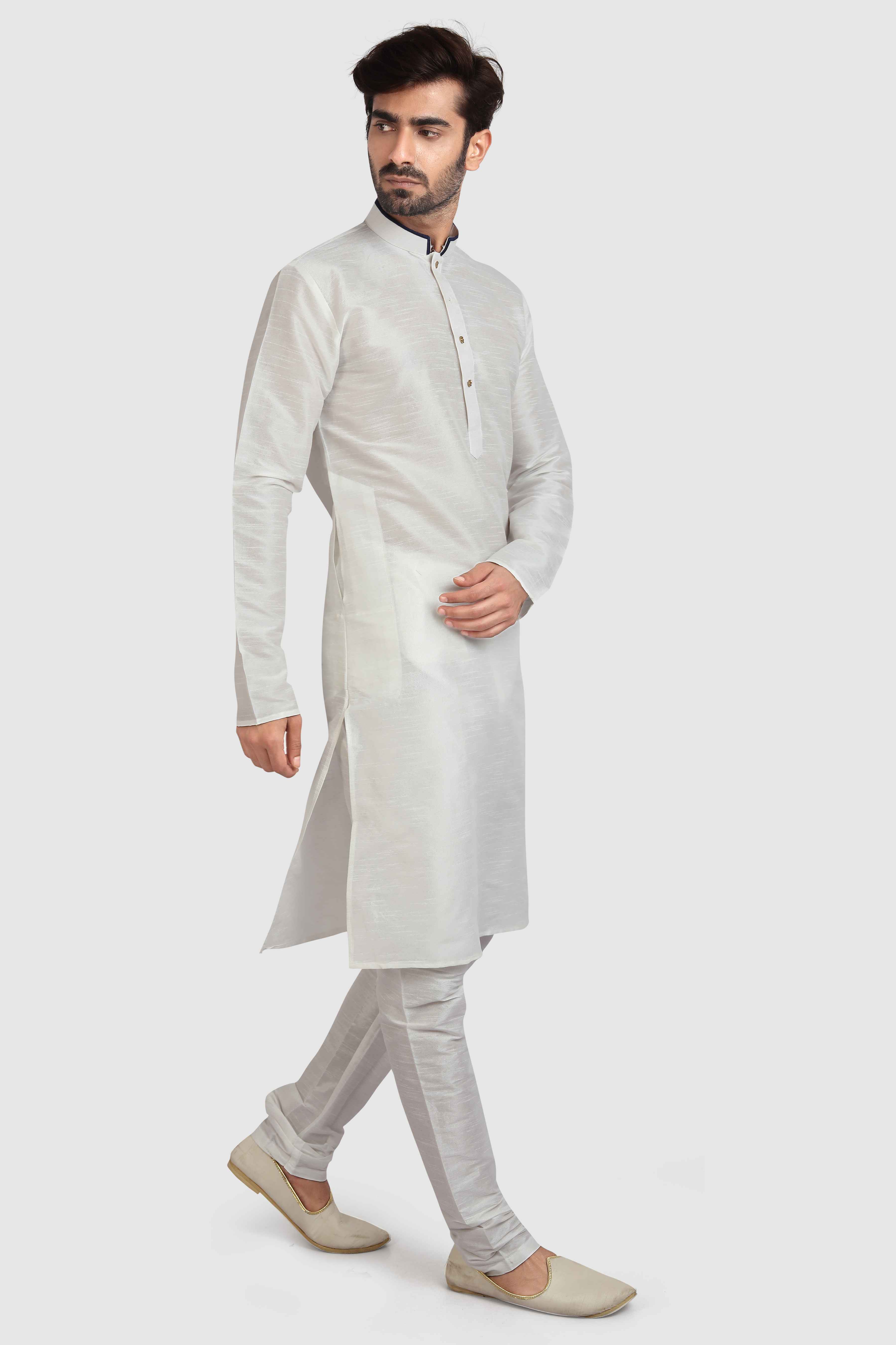 Raivat Ethnic Art Silk Kurta Pajama In Off White Colour