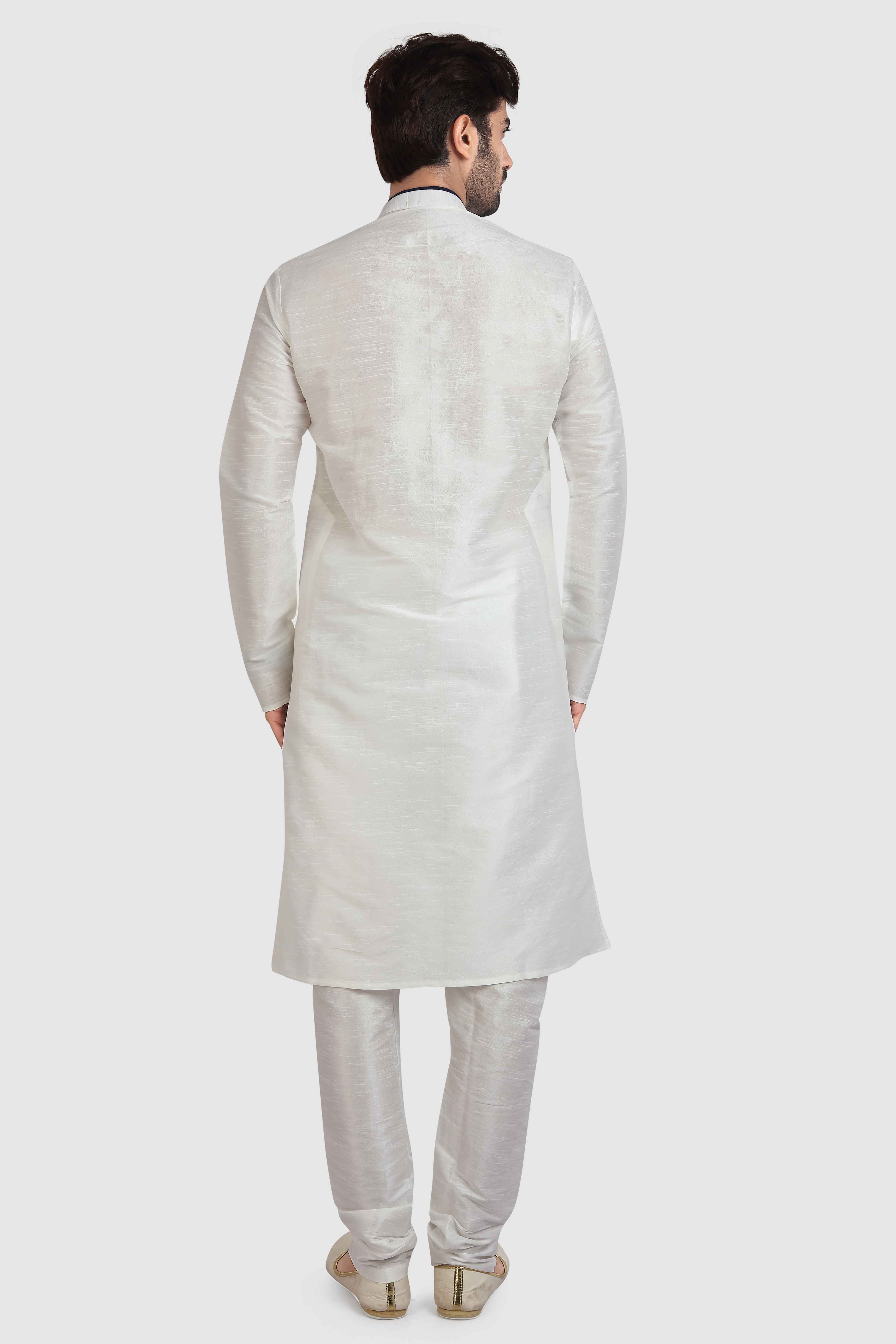 Raivat Ethnic Art Silk Kurta Pajama In Off White Colour
