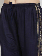 PAVONINE Navy Blue Color Block Side Printed Rayon Fabric Sharara For Women - Distacart