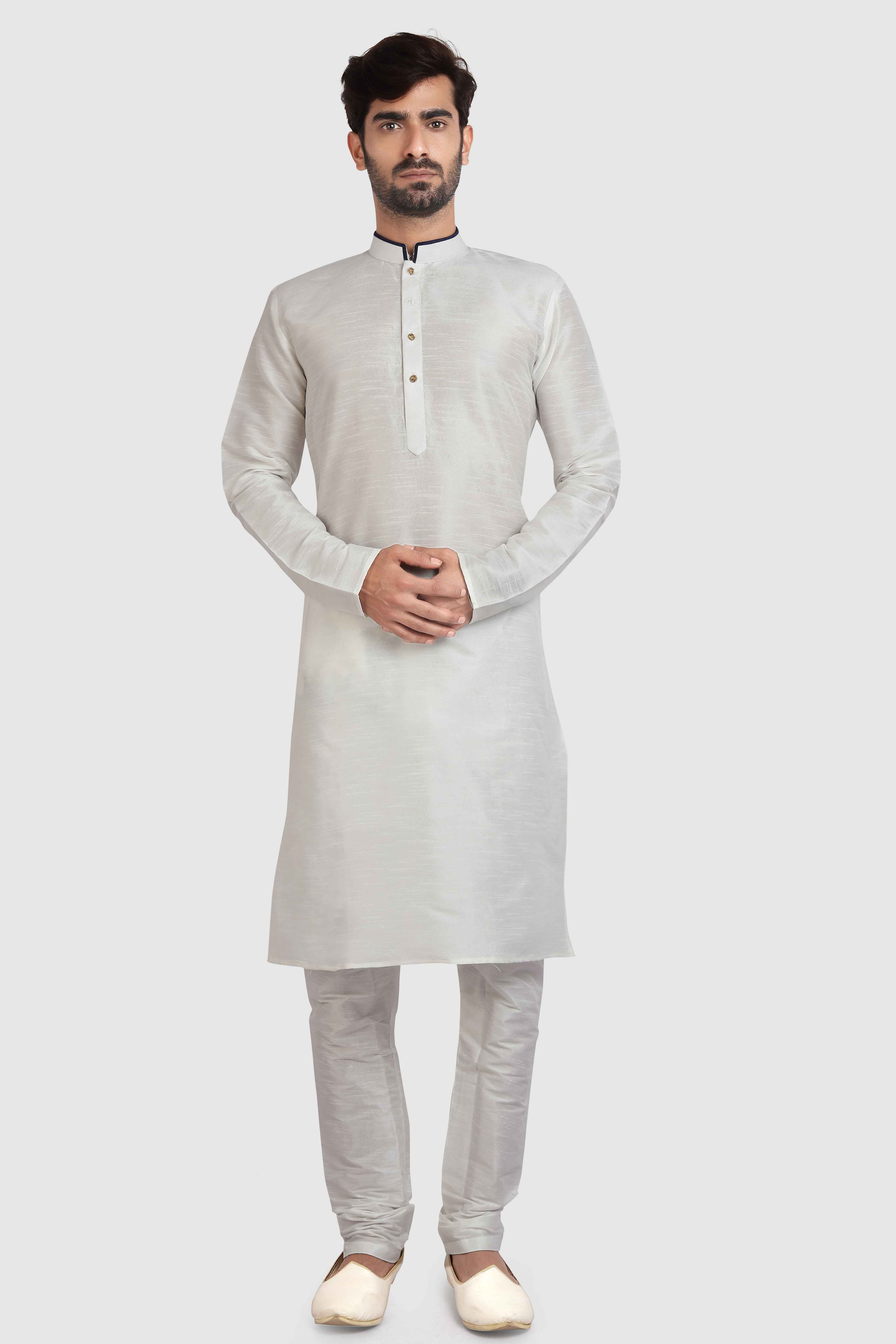 Raivat Ethnic Art Silk Kurta Pajama In Off White Colour