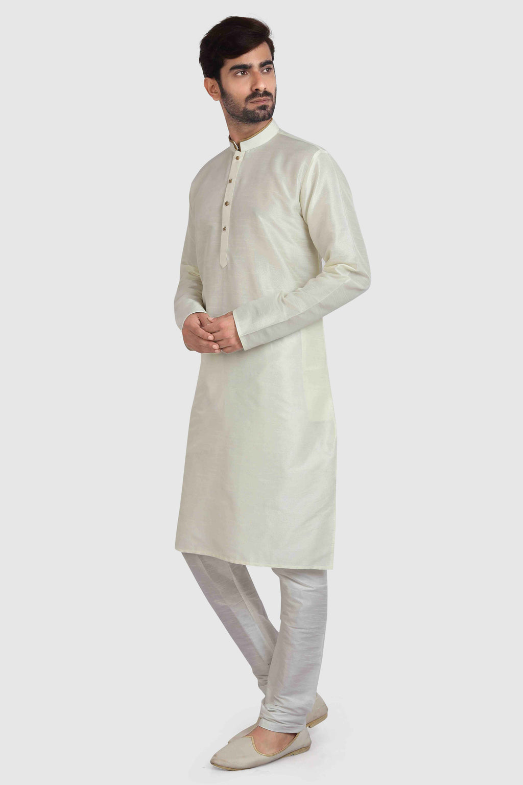 Raivat Ethnic Art Silk Kurta Pajama In Cream Colour