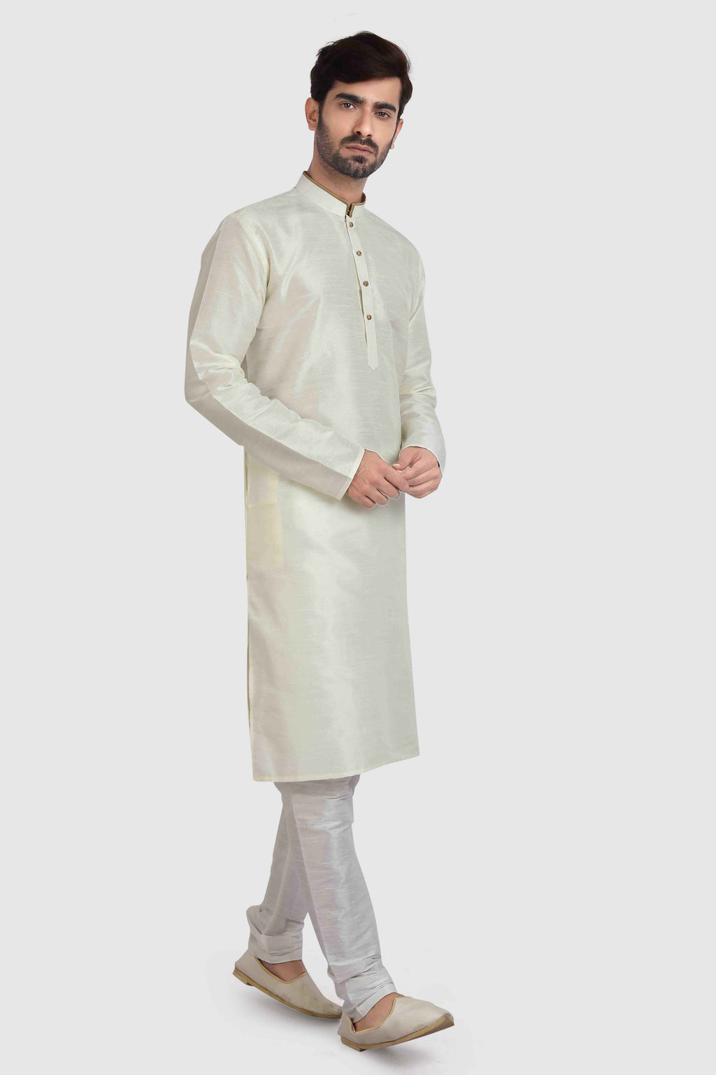 Raivat Ethnic Art Silk Kurta Pajama In Cream Colour