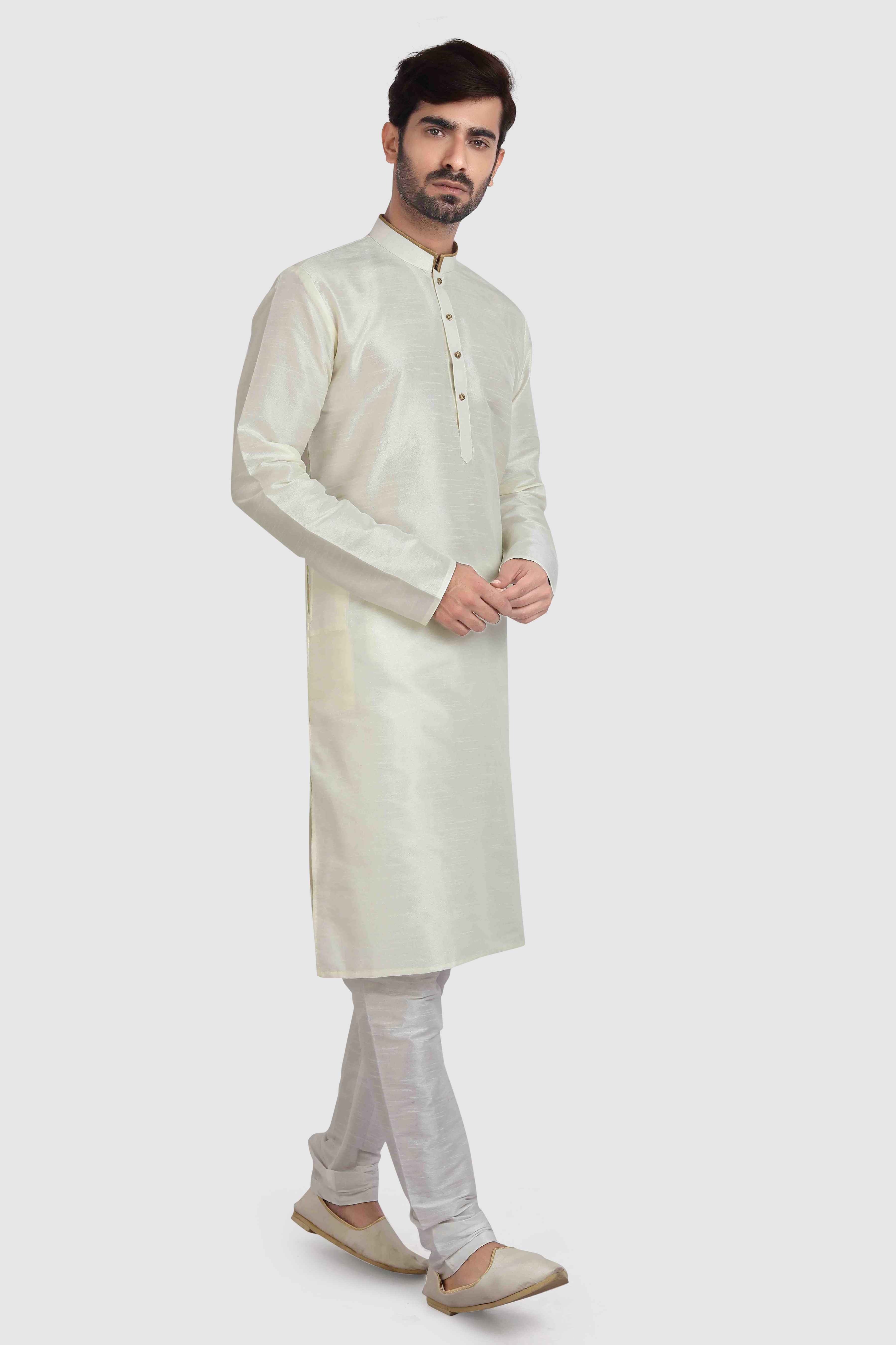 Raivat Ethnic Art Silk Kurta Pajama In Cream Colour