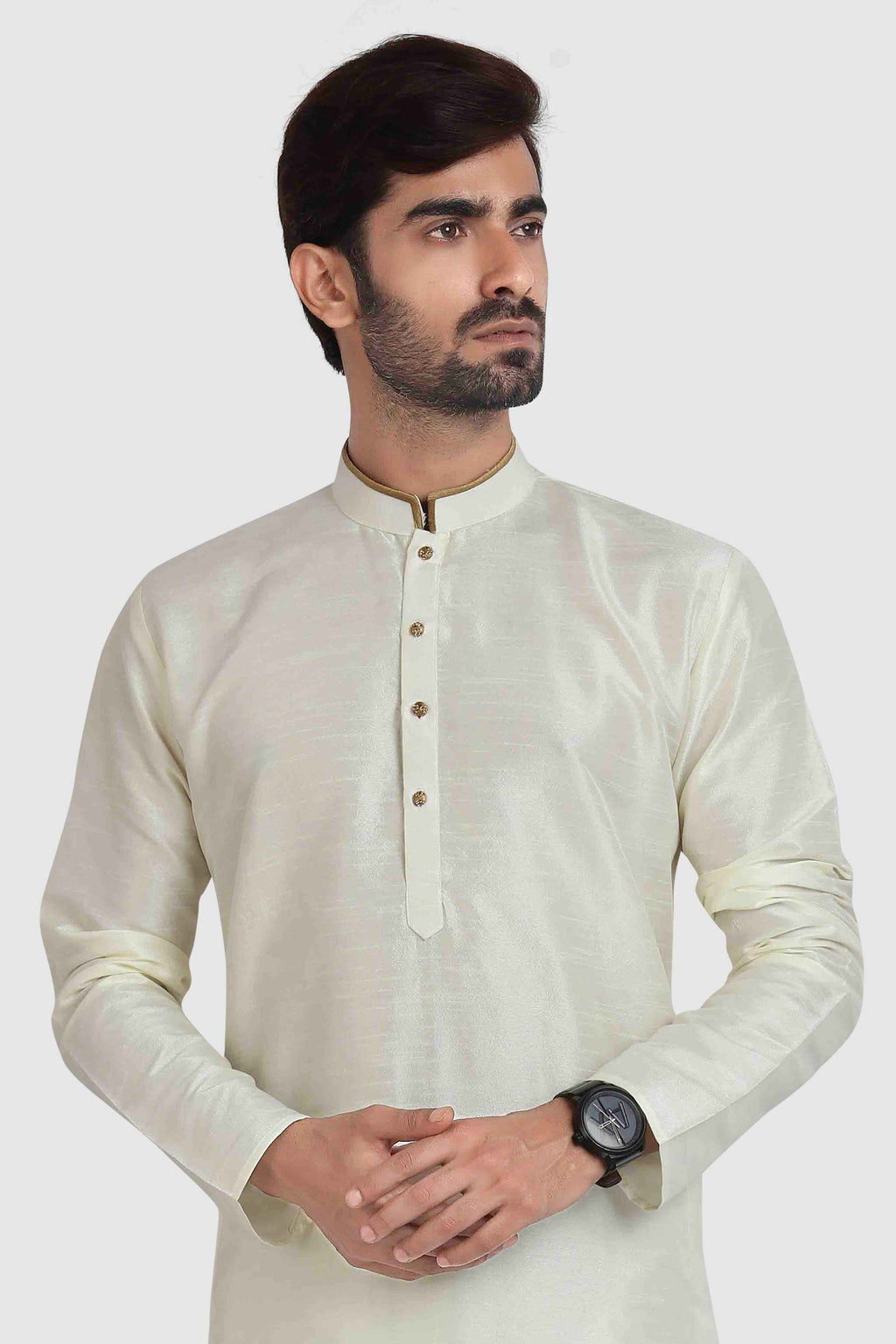 Raivat Ethnic Art Silk Kurta Pajama In Cream Colour
