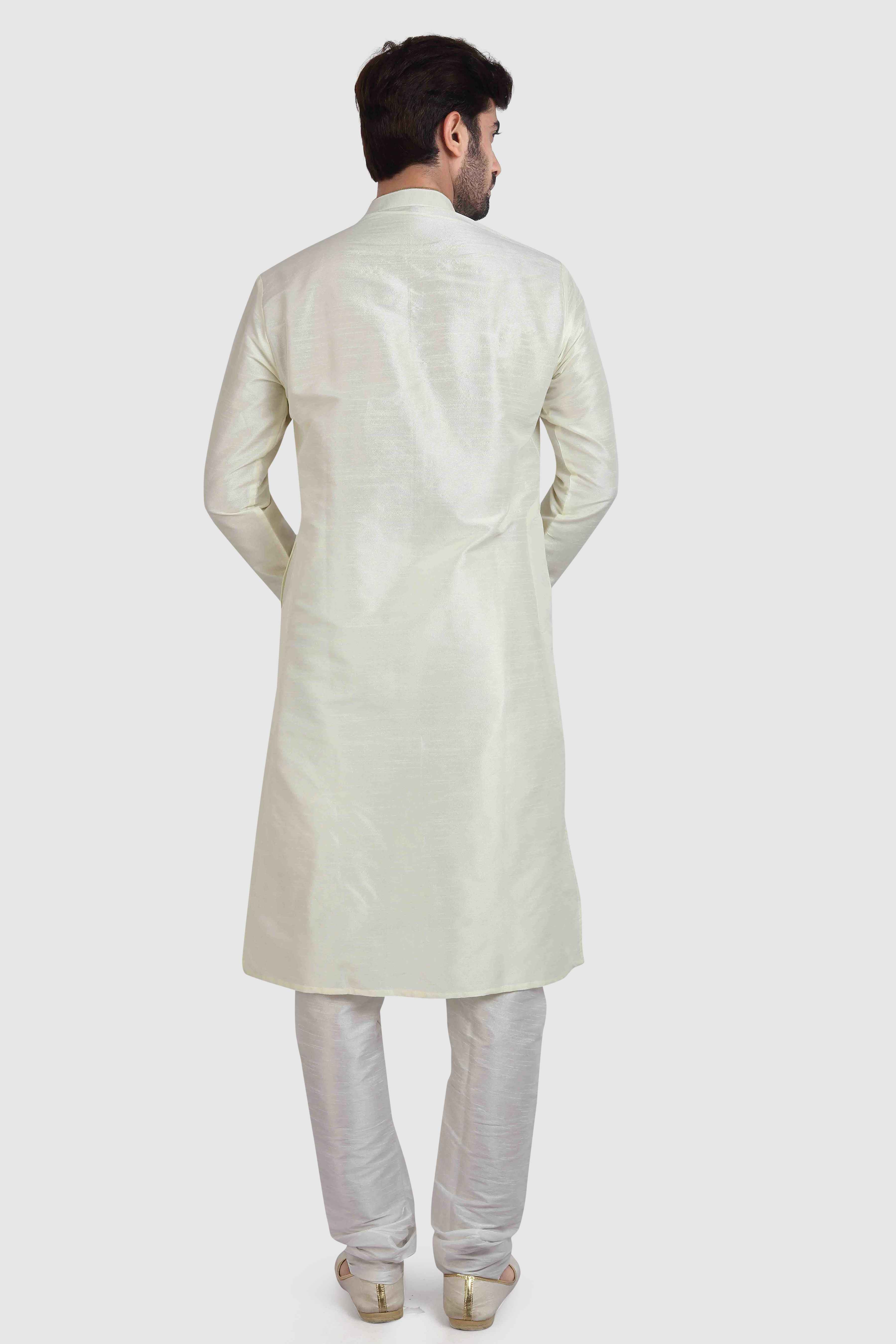 Raivat Ethnic Art Silk Kurta Pajama In Cream Colour