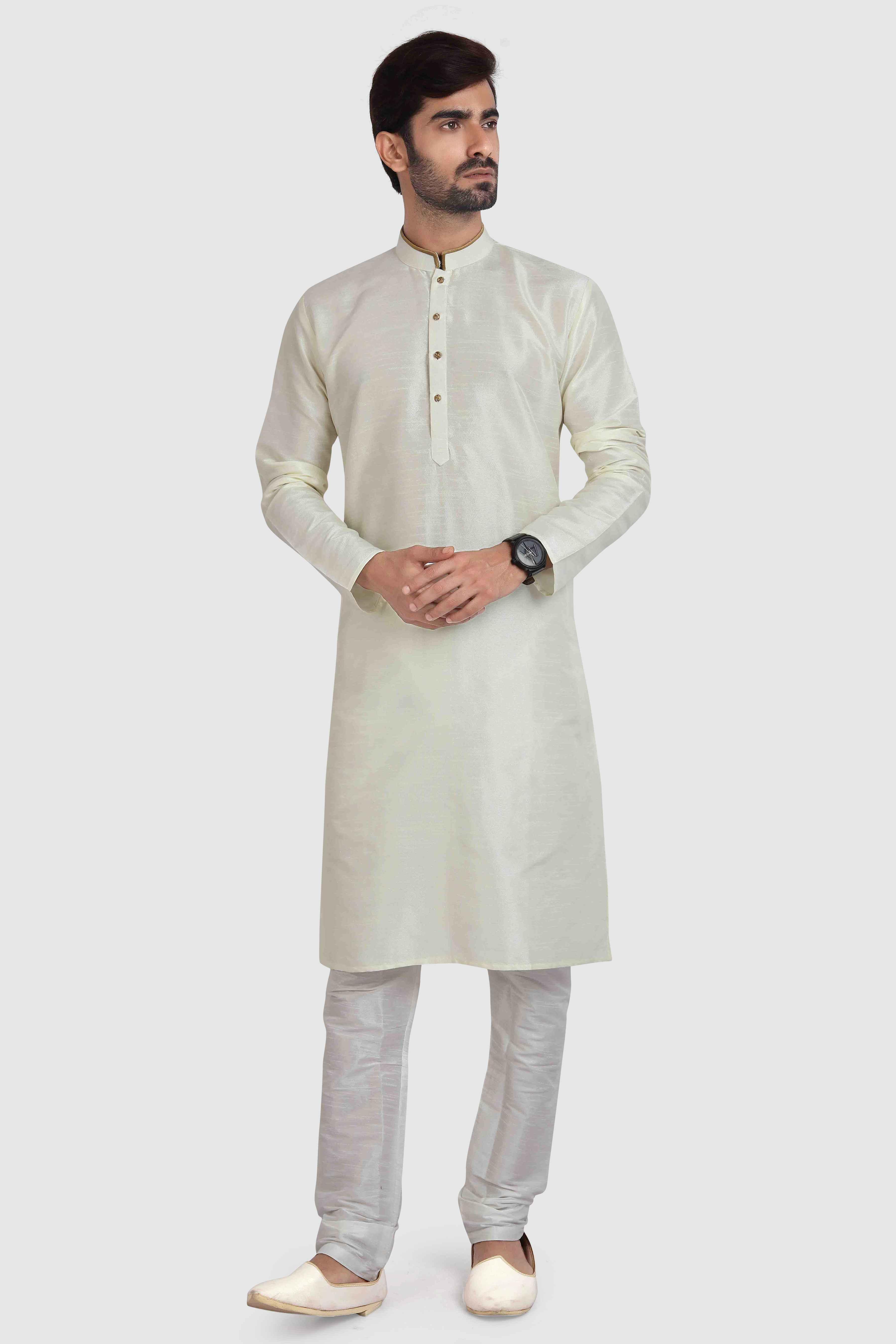 Raivat Ethnic Art Silk Kurta Pajama In Cream Colour