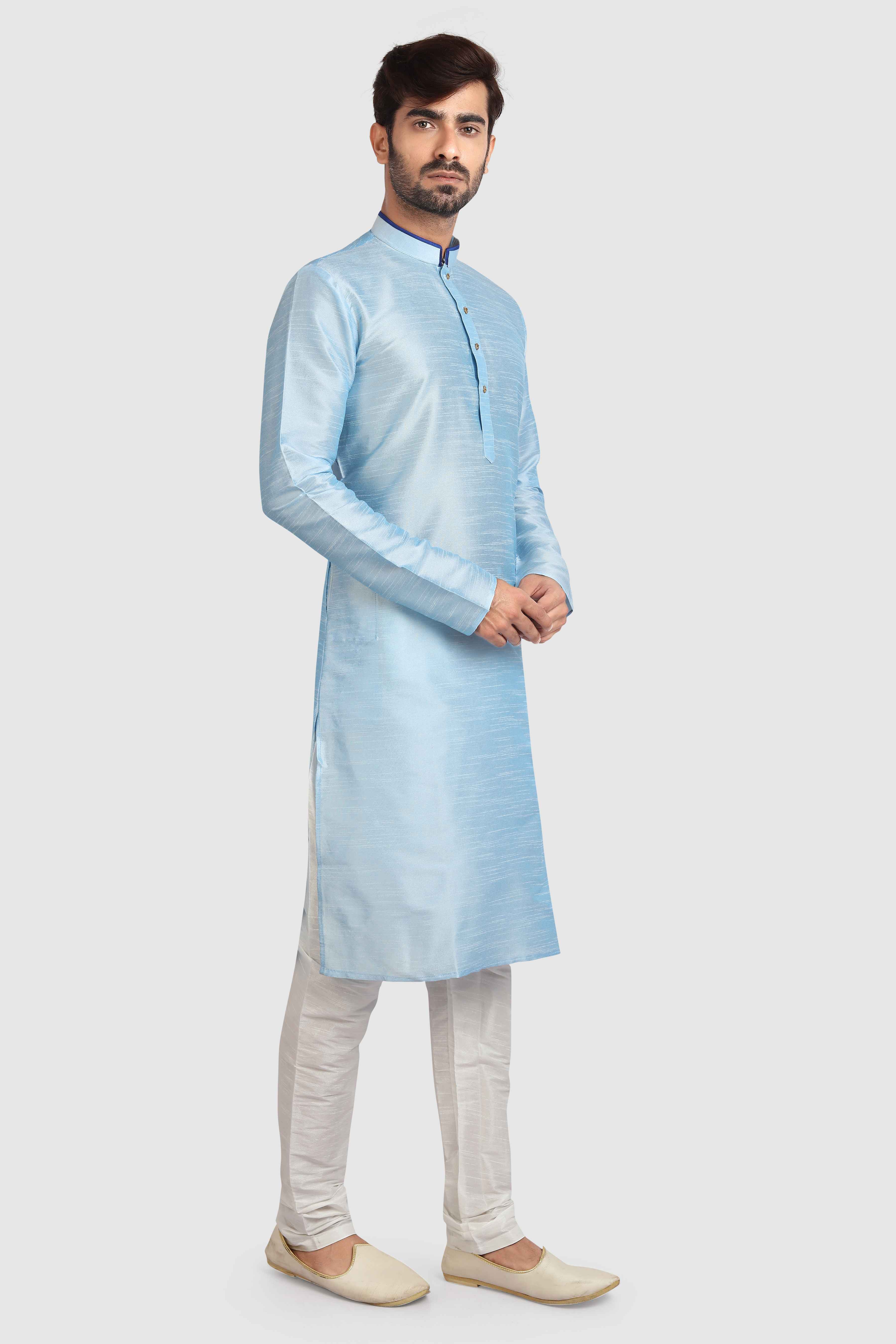 Raivat Ethnic Art Silk Kurta Pajama In Sky Blue Colour