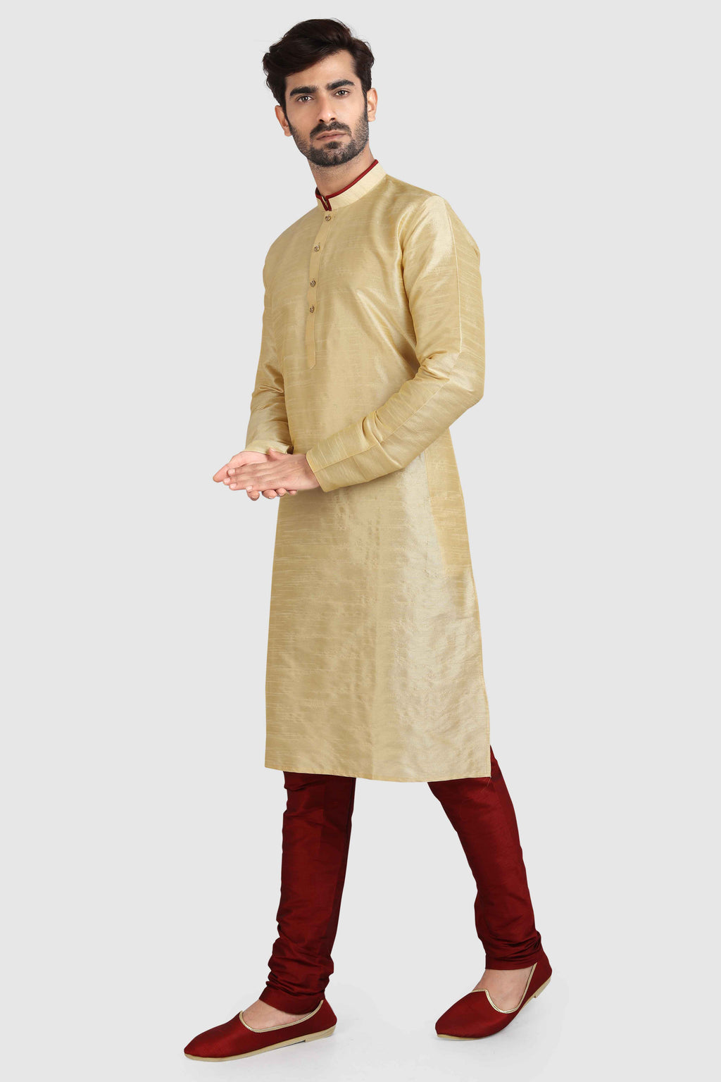 Raivat Ethnic Art Silk Kurta Pajama In Gold Colour