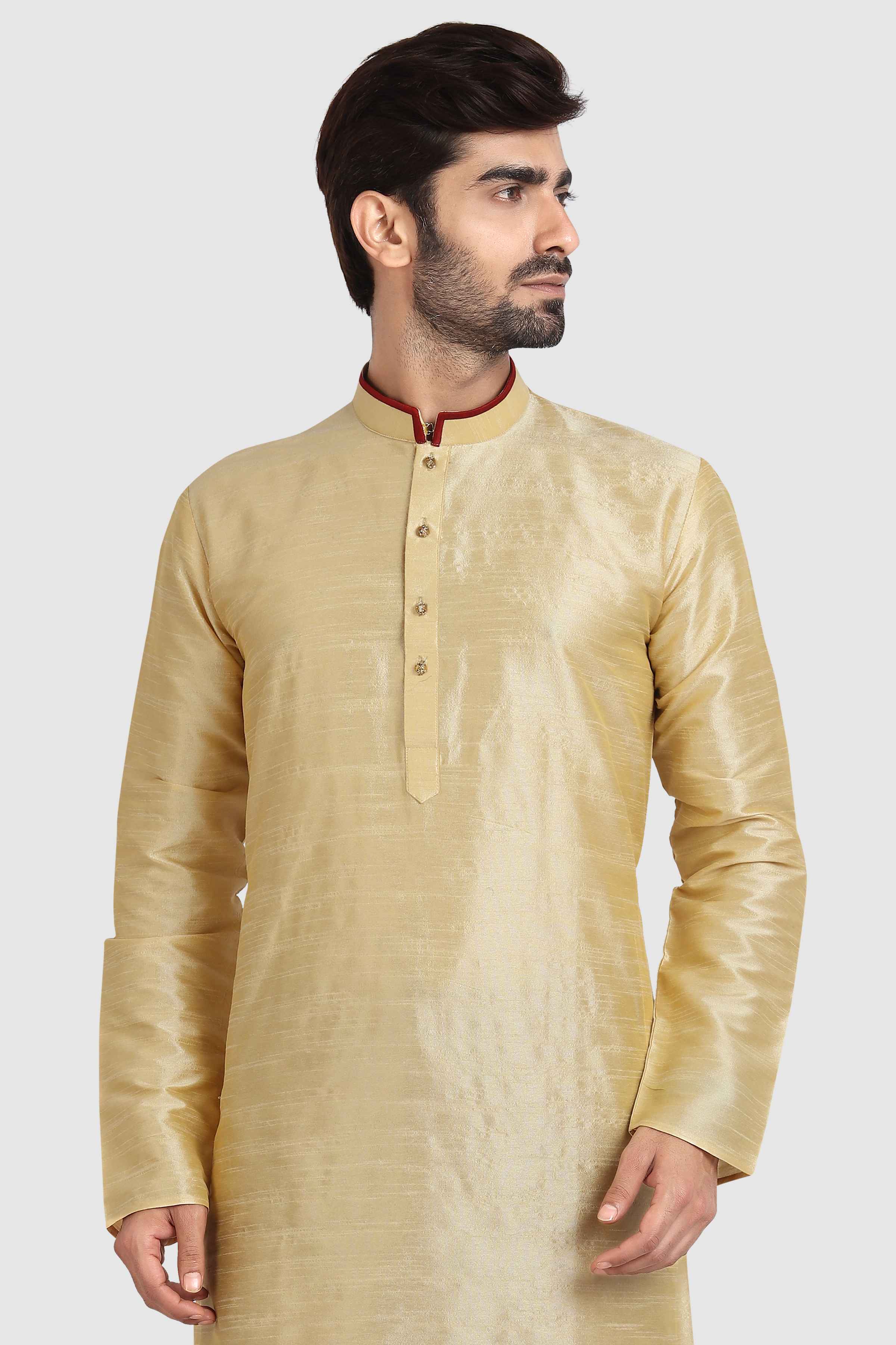 Raivat Ethnic Art Silk Kurta Pajama In Gold Colour