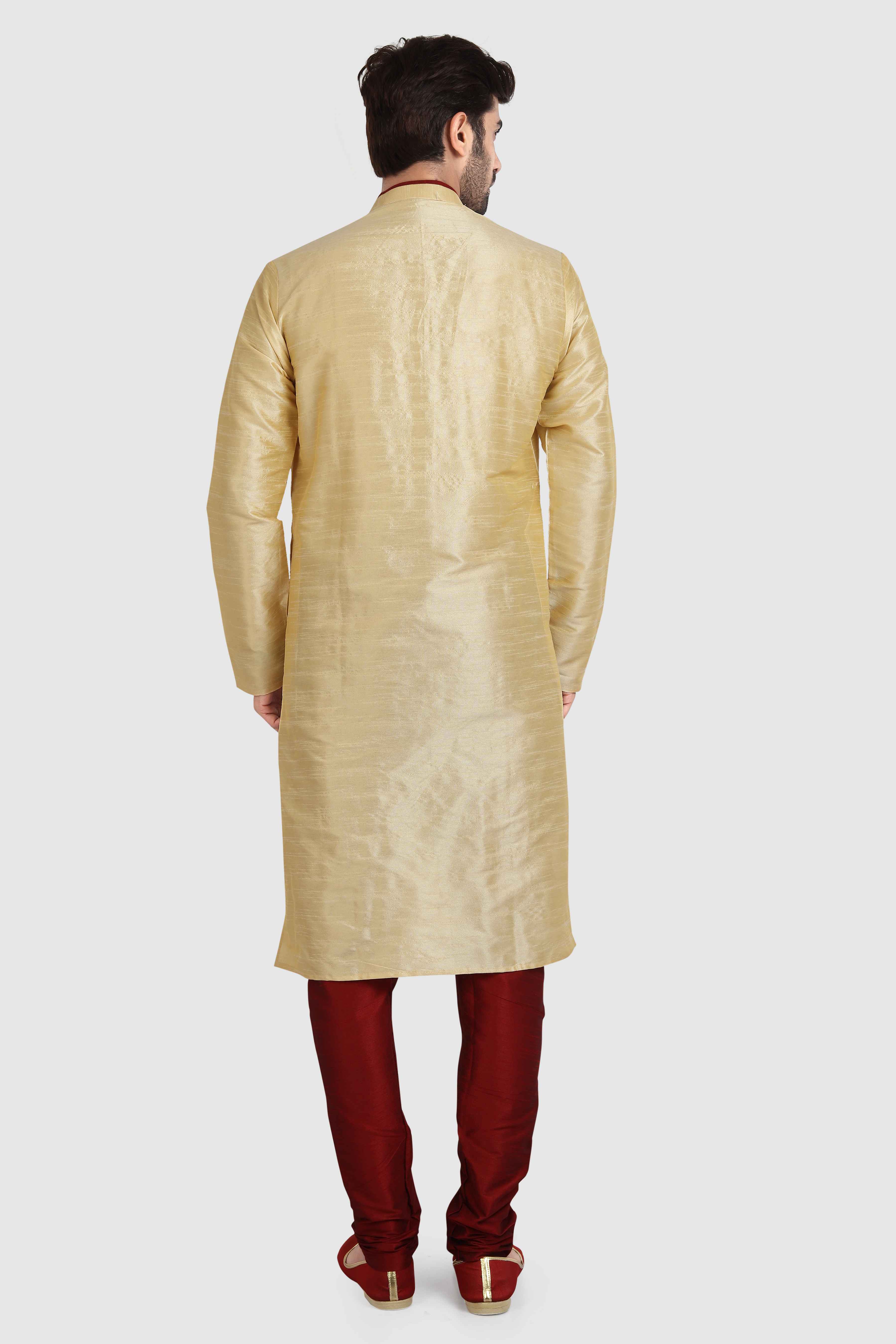 Raivat Ethnic Art Silk Kurta Pajama In Gold Colour