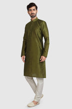 Raivat Ethnic Art Silk Kurta Pajama In Mehendi Green Colour - Distacart