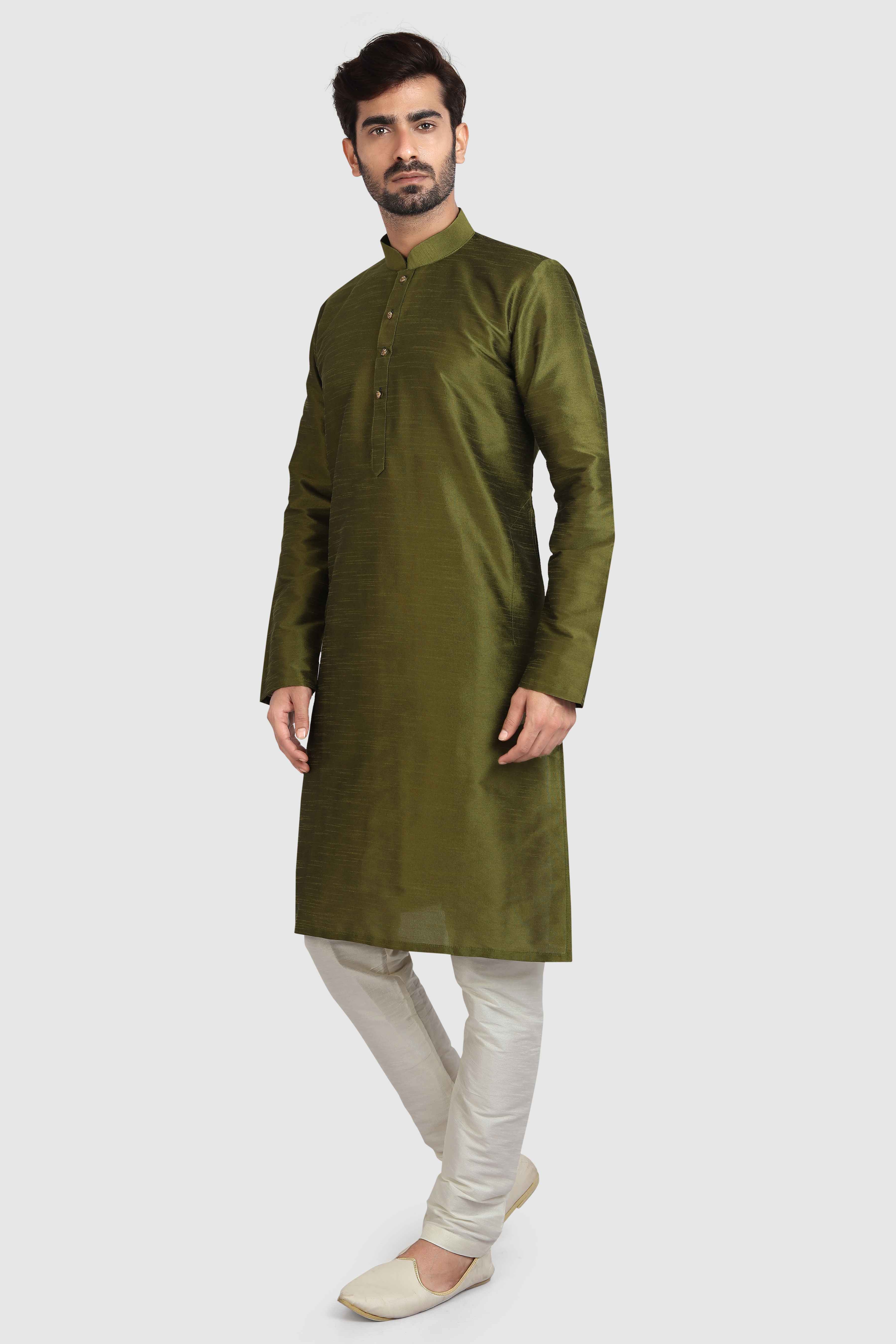 Raivat Ethnic Art Silk Kurta Pajama In Mehendi Green Colour - Distacart