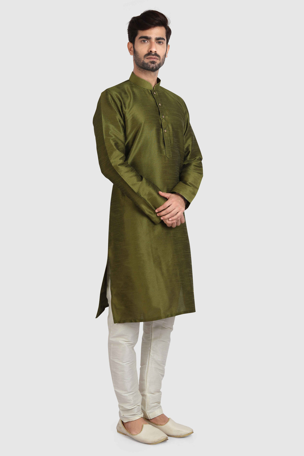 Raivat Ethnic Art Silk Kurta Pajama In Mehendi Green Colour - Distacart
