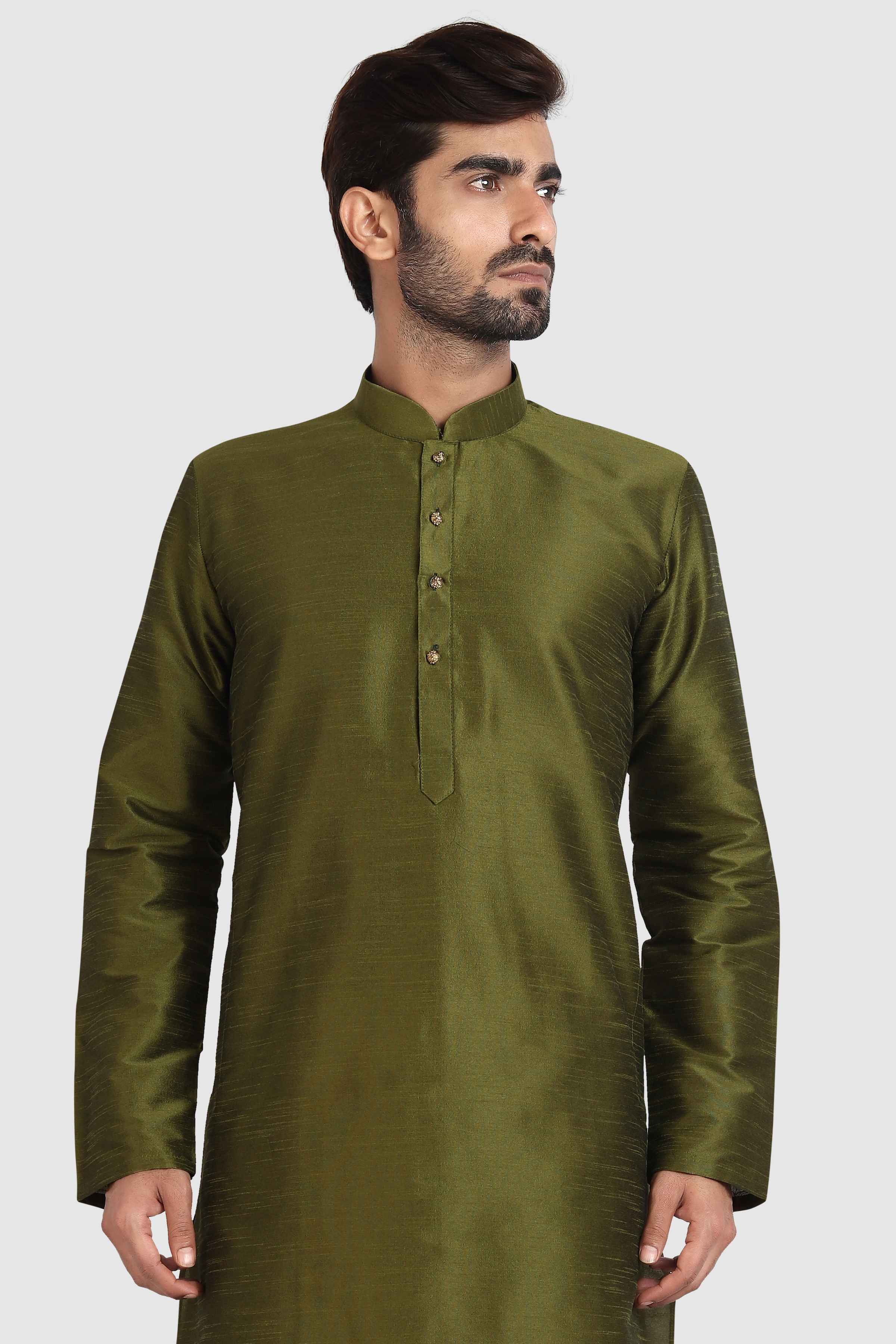 Raivat Ethnic Art Silk Kurta Pajama In Mehendi Green Colour - Distacart