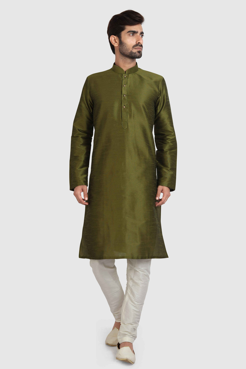 Raivat Ethnic Art Silk Kurta Pajama In Mehendi Green Colour - Distacart