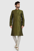 Raivat Ethnic Art Silk Kurta Pajama In Mehendi Green Colour - Distacart