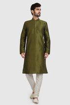 Raivat Ethnic Art Silk Kurta Pajama In Mehendi Green Colour - Distacart