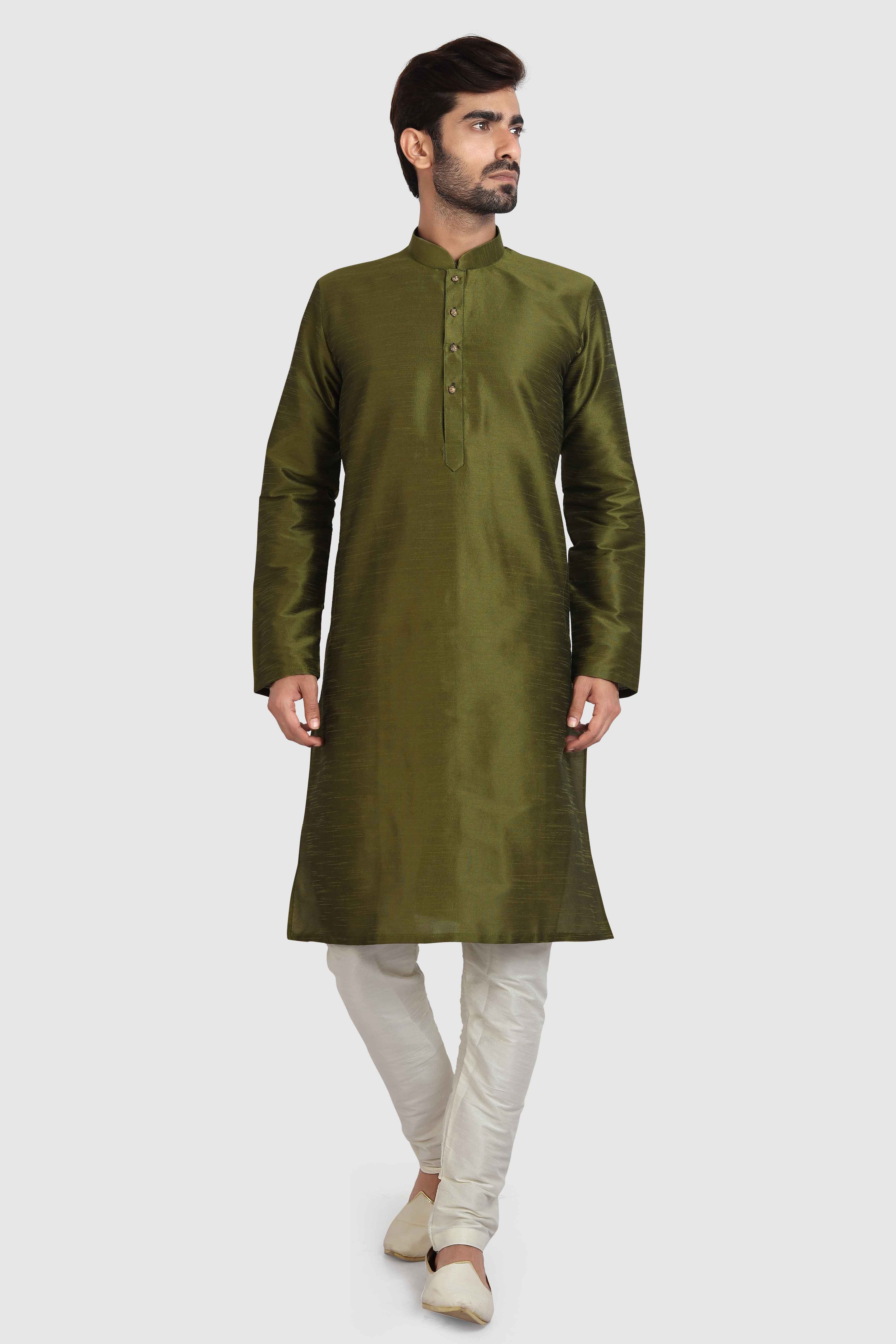 Raivat Ethnic Art Silk Kurta Pajama In Mehendi Green Colour - Distacart