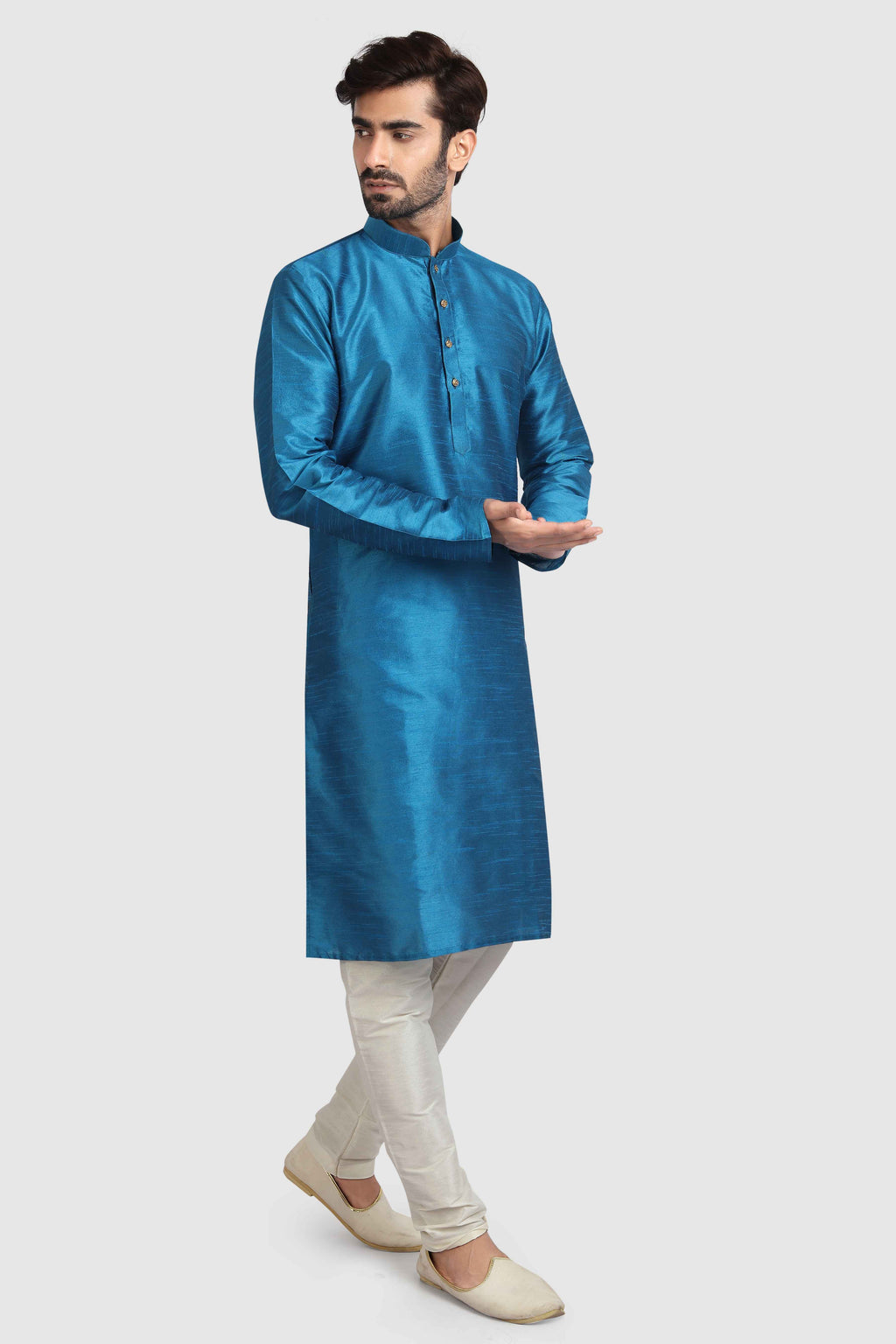 Raivat Ethnic Art Silk Kurta Pajama In Teal Blue Colour