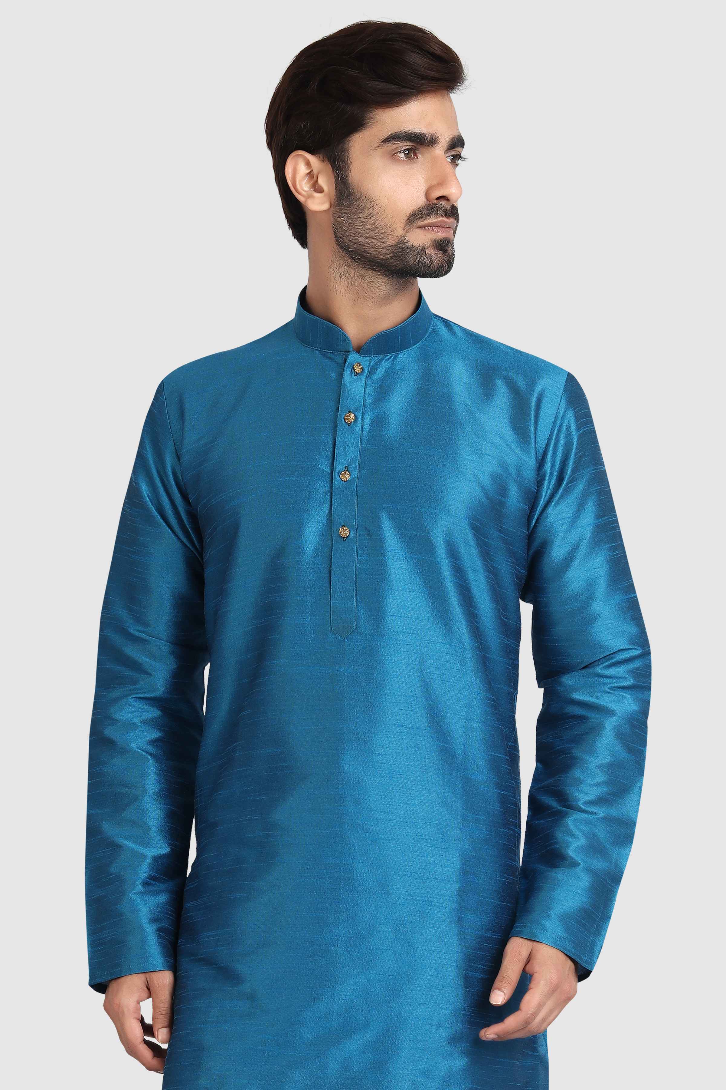 Raivat Ethnic Art Silk Kurta Pajama In Teal Blue Colour