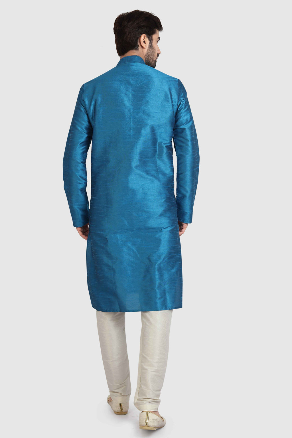 Raivat Ethnic Art Silk Kurta Pajama In Teal Blue Colour