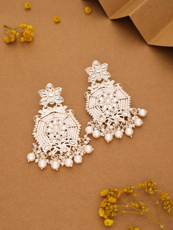 Tehzeeb Creations Fashionable Gold Earrings Studded With Kundan And Pearl - Distacart