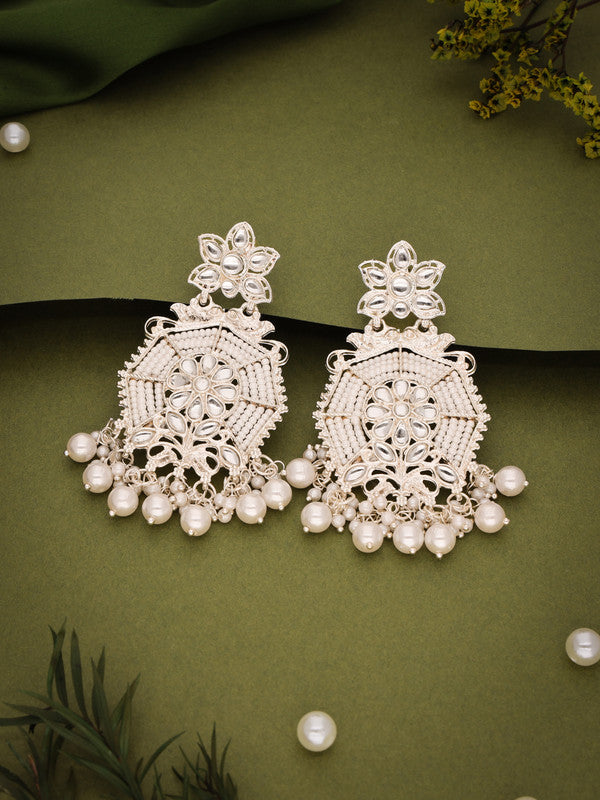Tehzeeb Creations Fashionable Gold Earrings Studded With Kundan And Pearl - Distacart