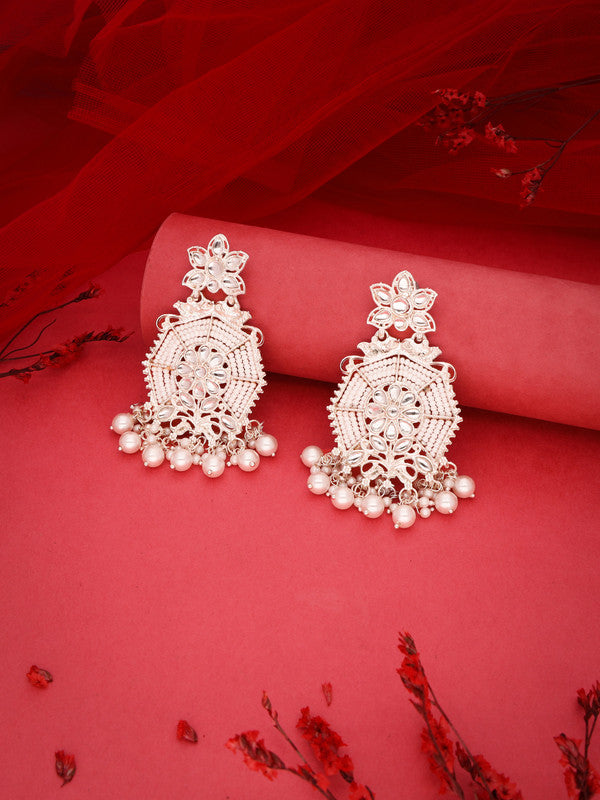 Tehzeeb Creations Fashionable Gold Earrings Studded With Kundan And Pearl - Distacart