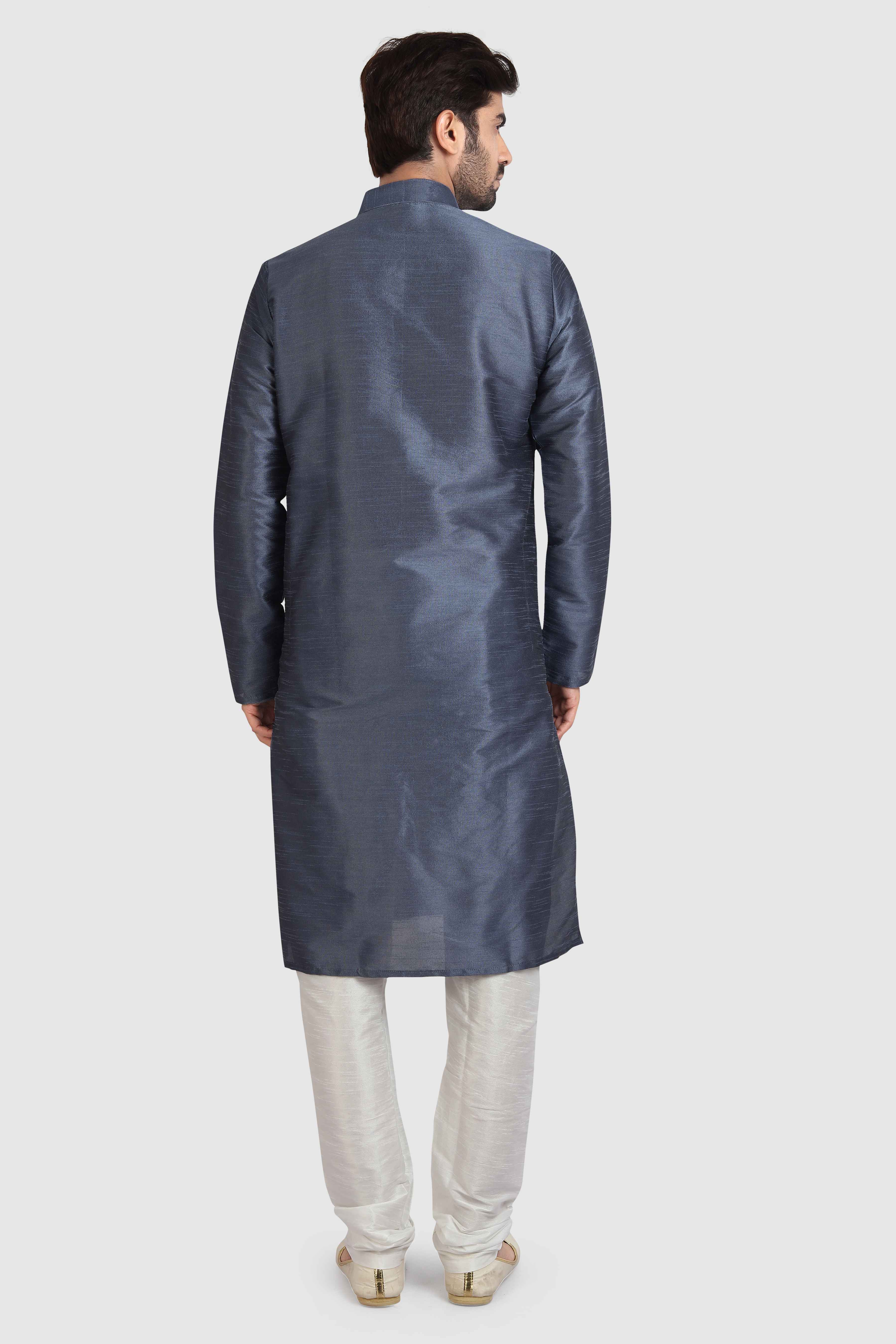 Raivat Ethnic Art Silk Kurta Pajama In Dark Grey Colour