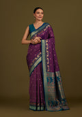 Monjolika Fashion Dark Purple Banarasi Silk Blend SareeIn Classic Paisley & Rich Zari Pallu Comes With Unstitched Blouse - Distacart