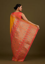 Monjolika Fashion Yellow Banarasi Silk Blend SareeIn Classic Paisley & Rich Zari Pallu Comes With Unstitched Blouse - Distacart