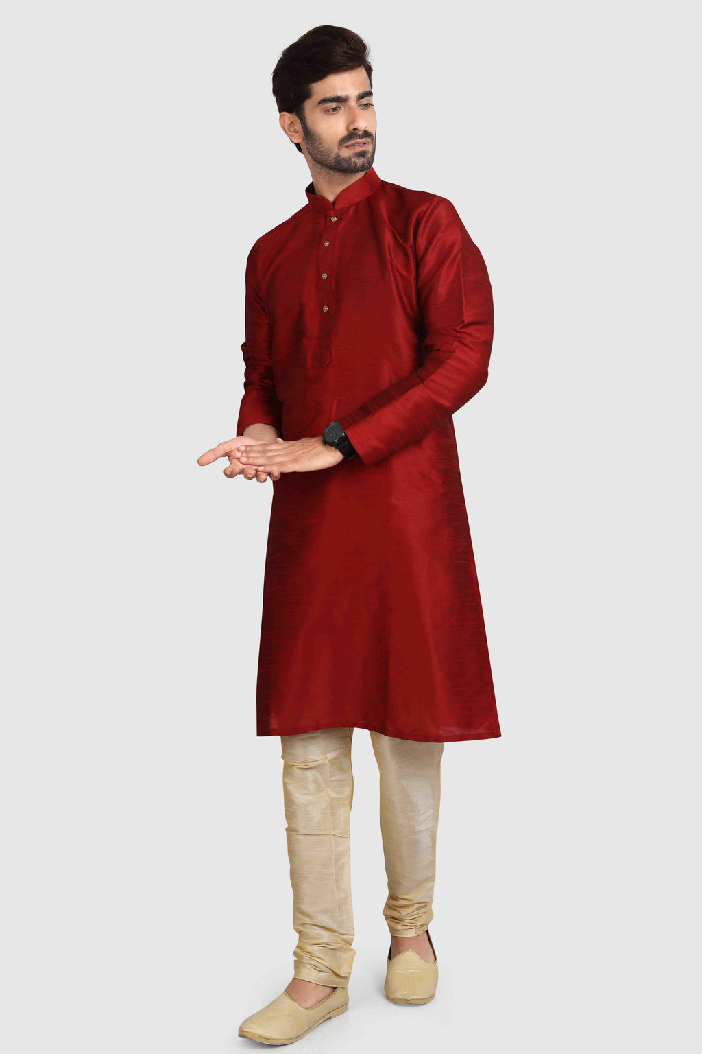 Raivat Ethnic Art Silk Kurta Pajama In Maroon Colour
