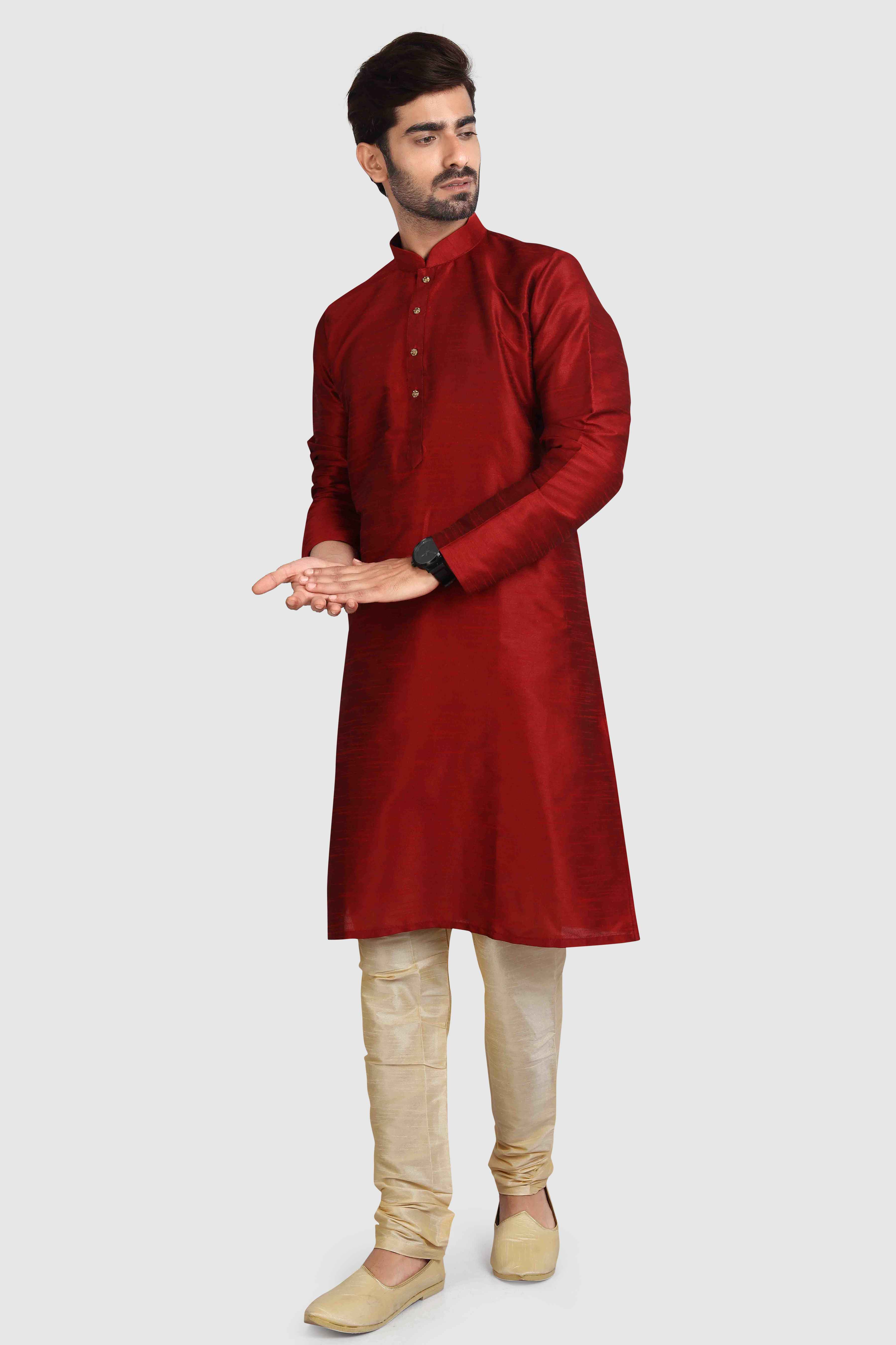Raivat Ethnic Art Silk Kurta Pajama In Maroon Colour