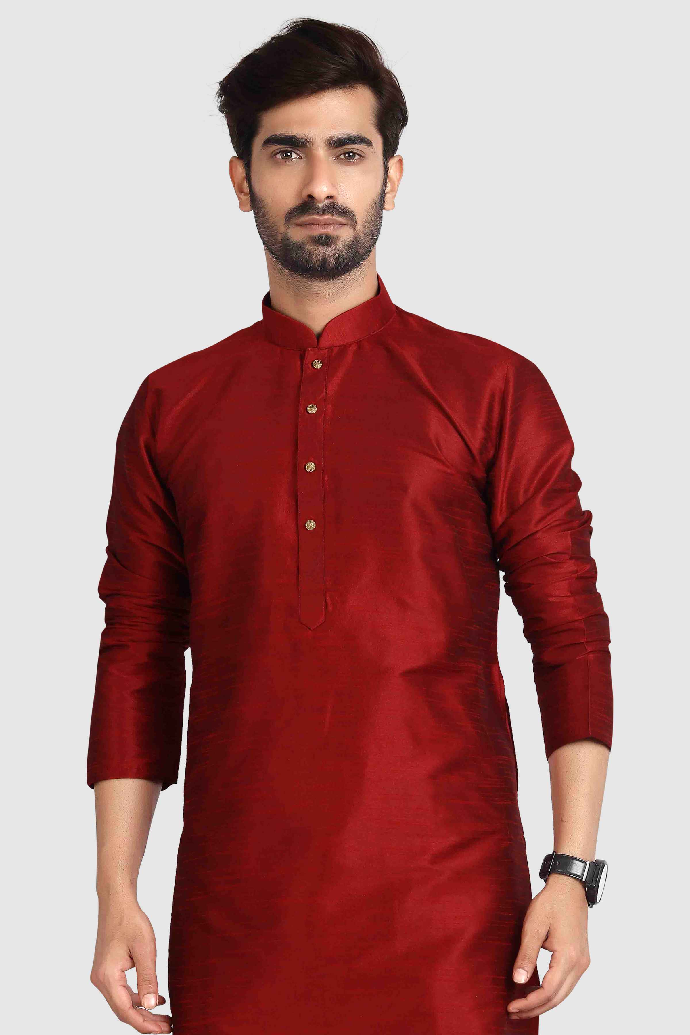 Raivat Ethnic Art Silk Kurta Pajama In Maroon Colour