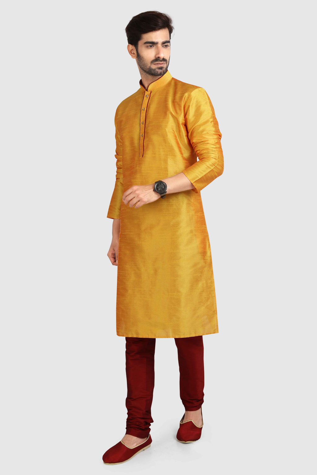 Raivat Ethnic Art Silk Kurta Pajama In Mustard Colour - Distacart