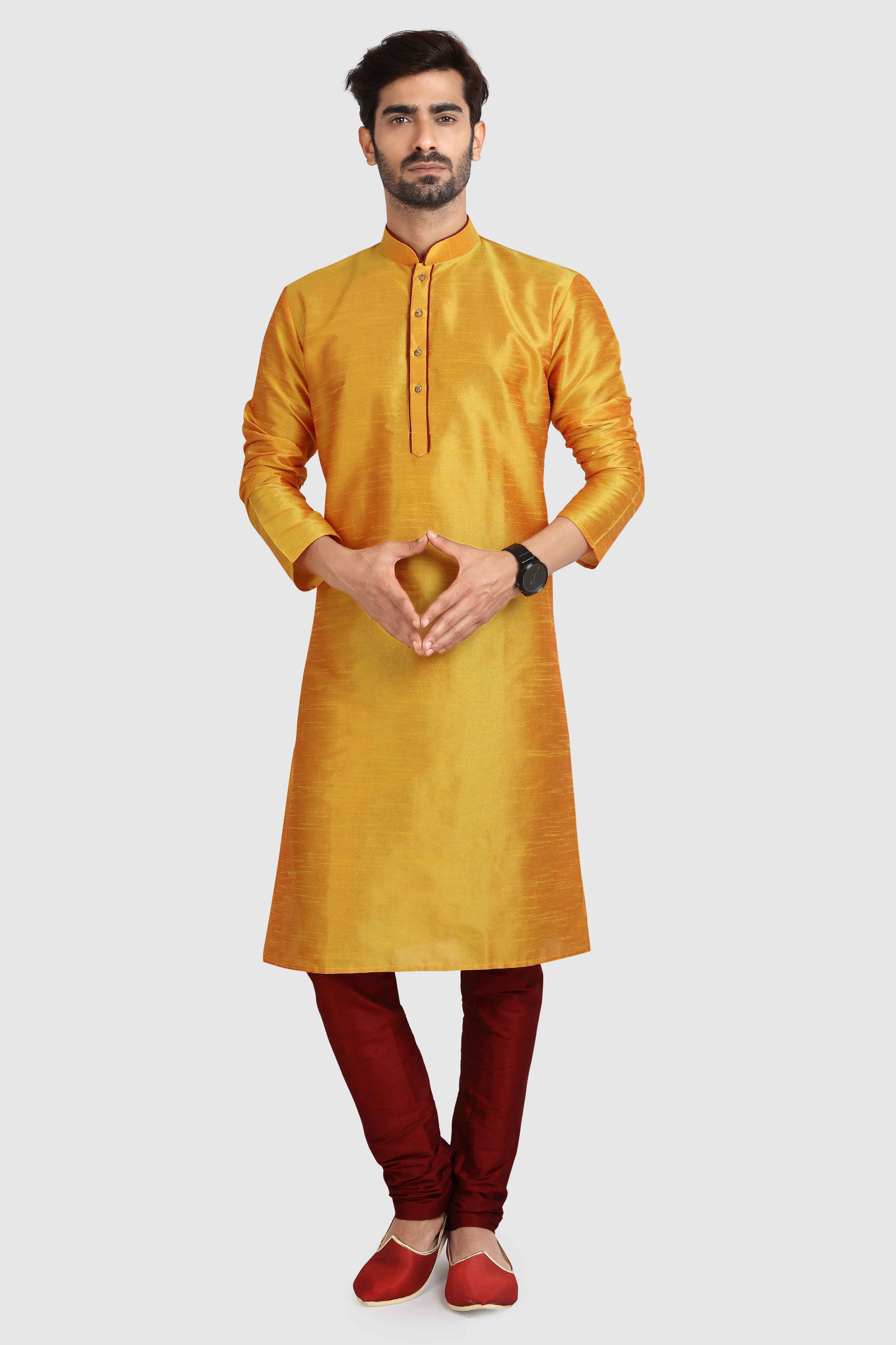 Raivat Ethnic Art Silk Kurta Pajama In Mustard Colour - Distacart