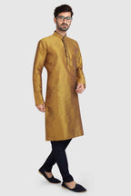 Raivat Ethnic Art Silk Kurta Pajama In Mustard Brown Colour