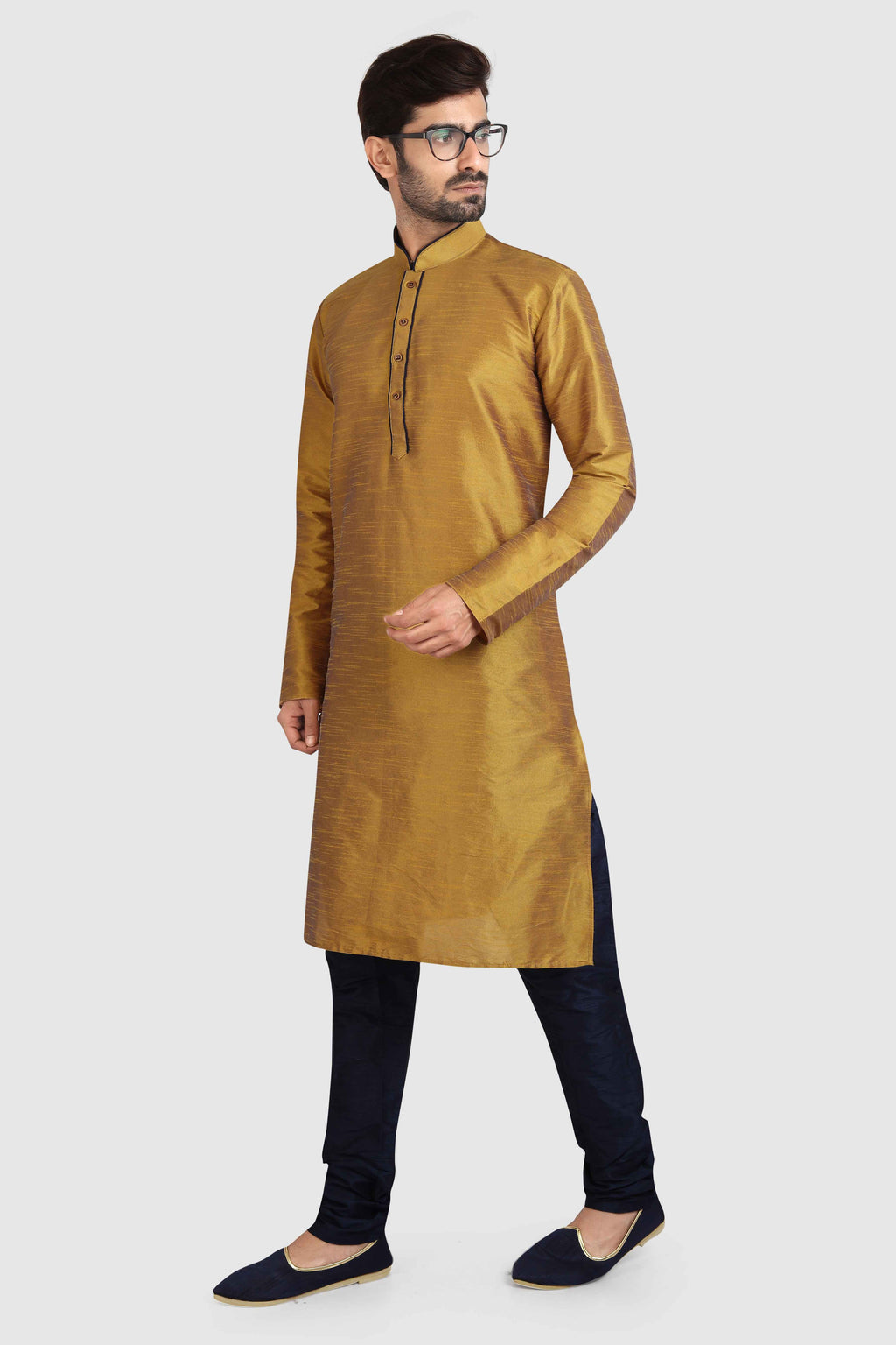 Raivat Ethnic Art Silk Kurta Pajama In Mustard Brown Colour