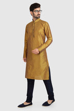 Raivat Ethnic Art Silk Kurta Pajama In Mustard Brown Colour