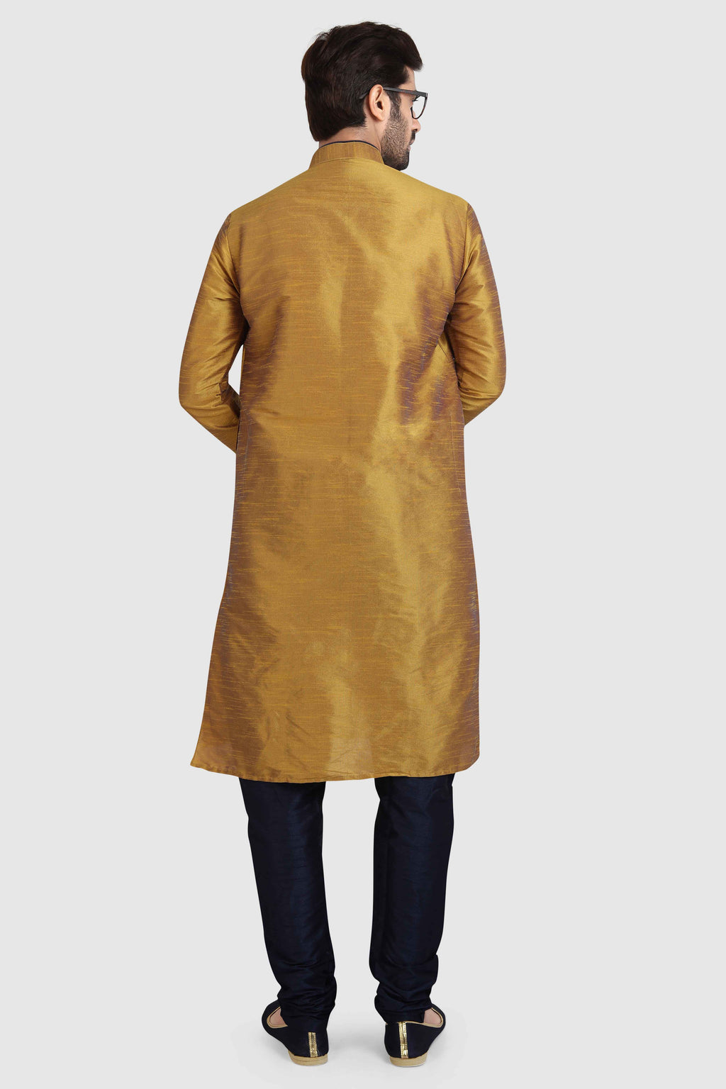 Raivat Ethnic Art Silk Kurta Pajama In Mustard Brown Colour