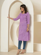 Yufta Women Lavender Chikankari Straight Kurta