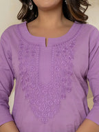 Yufta Women Lavender Chikankari Straight Kurta