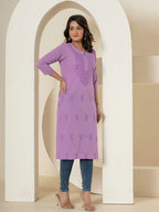 Yufta Women Lavender Chikankari Straight Kurta