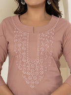Yufta Women Purple Chikankari Straight Kurta