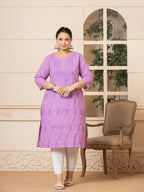 Yufta Women Lavender Floral Straight Plus Size Kurta