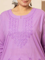 Yufta Women Lavender Floral Straight Plus Size Kurta