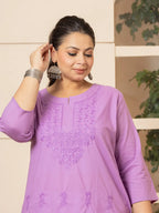 Yufta Women Lavender Floral Straight Plus Size Kurta